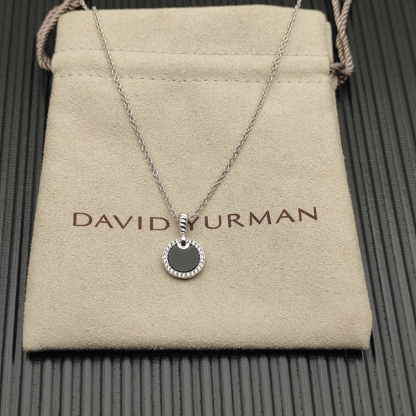 David Yurman Sterling Silver 17.8mm Round Pav&Atilde;&copy; Black Onyx Necklace
