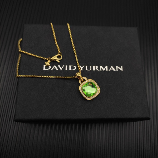 David Yurman Gold 14mm Square Green Diamond Necklace