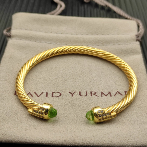 David Yurman 5mm Gold-Tone Cable Cuff Bracelet Light Green Diamonds