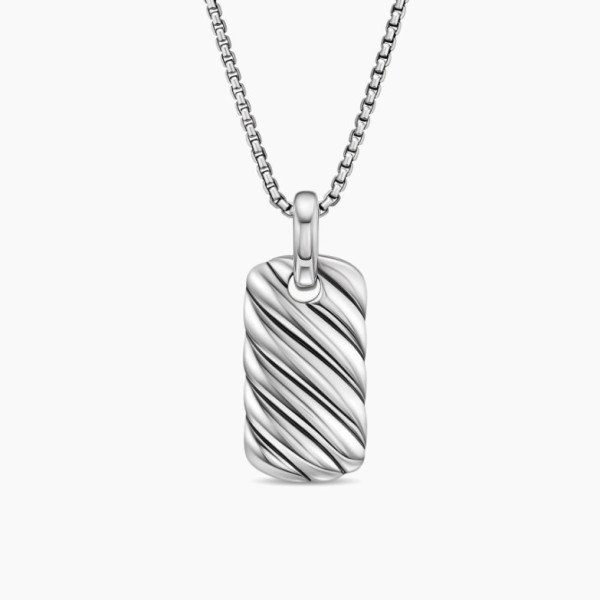 David Yurman Silver Square Wave Pendant Necklace, 3mm Chain, Length 50cm + 5cm
