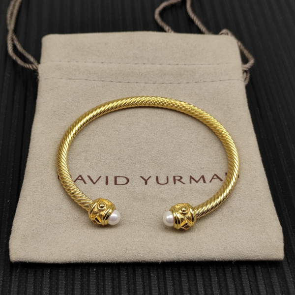 David Yurman Gold 4mm Faceted Pearl Bangle Bracelet