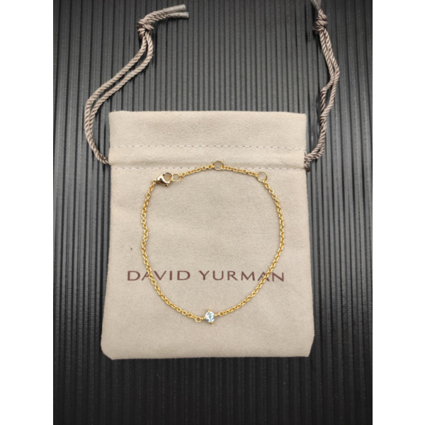 David Yurman 4mm Gold Single Stone Light Blue Diamond Bracelet