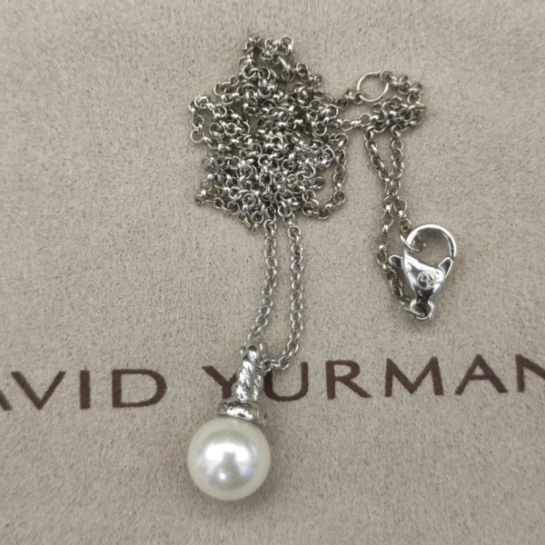 David Yurman Silver 8mm Pearl Pendant Necklace
