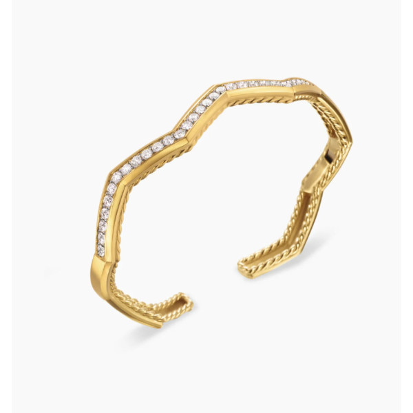 David Yurman Gold Tone 5mm Single Row Diamond Cuff Bracelet