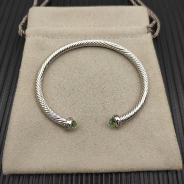 David Yurman 4mm Sterling Silver Light Green Diamond Bangle Bracelet
