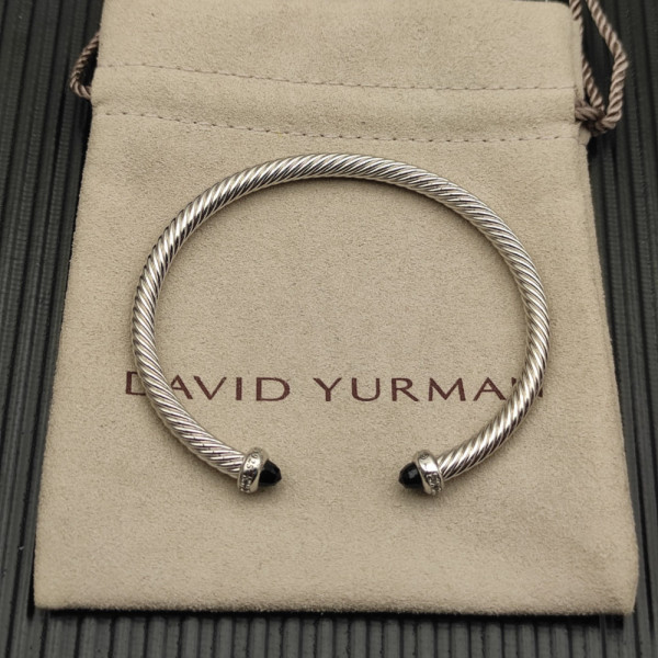 David Yurman 4mm Sterling Silver Black Diamond Bangle Bracelet