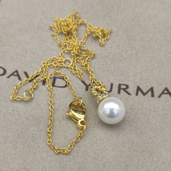 David Yurman Gold Tone 8mm Pearl Pendant Necklace