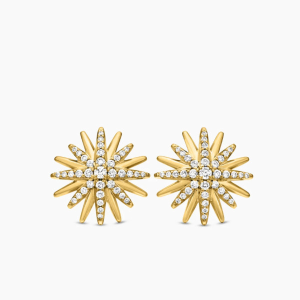 David Yurman 19mm Gold Sunburst Diamond Stud Earrings