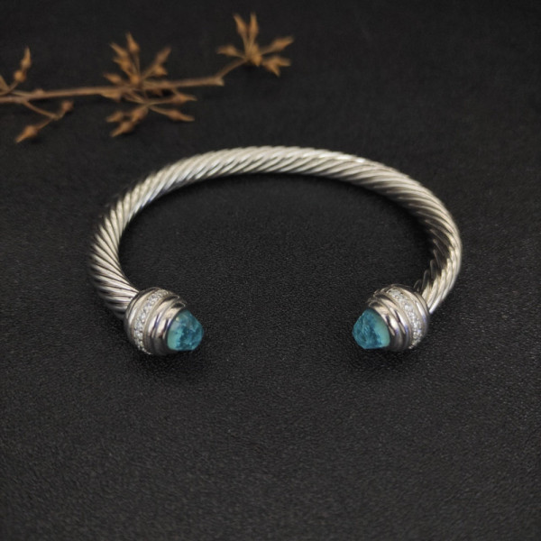 David Yurman 7mm Cable Bracelet with Blue Pav&Atilde;&copy; End Caps