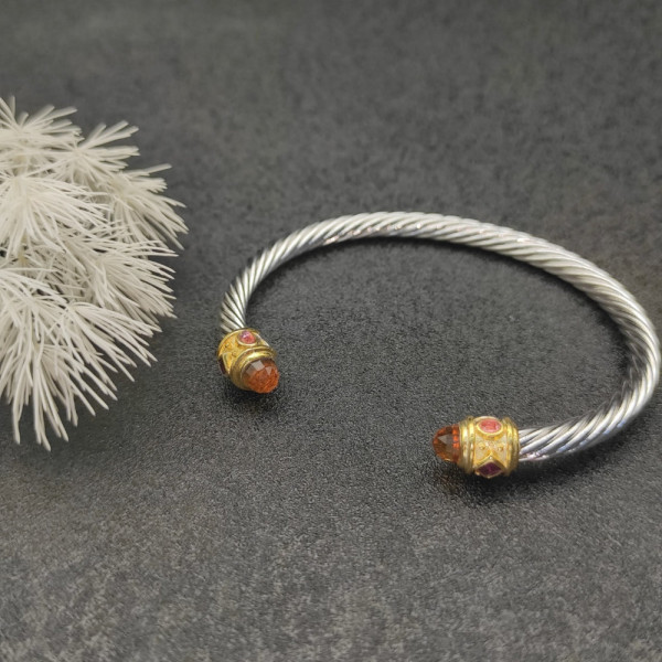David Yurman 5mm Gold Cable Bracelet with Faceted Edge Design and Champagne Diamonds