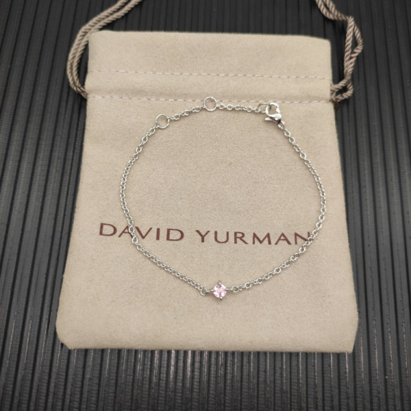 David Yurman 4mm Sterling Silver Single Stone Pink Diamond Bracelet