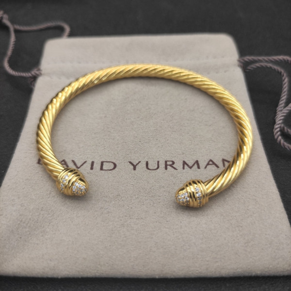 David Yurman 5mm Gold-Tone Half-Pav&Atilde;&copy; Cable Cuff Bracelet