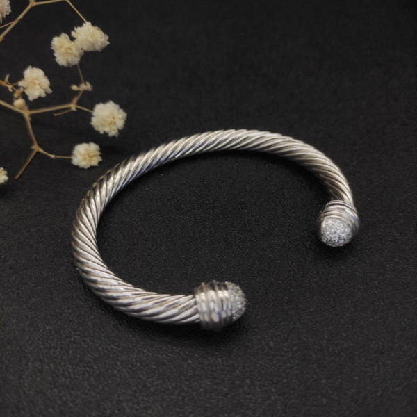David Yurman 7mm Sterling Silver Half-Pav&Atilde;&copy; Cable Cuff Bracelet