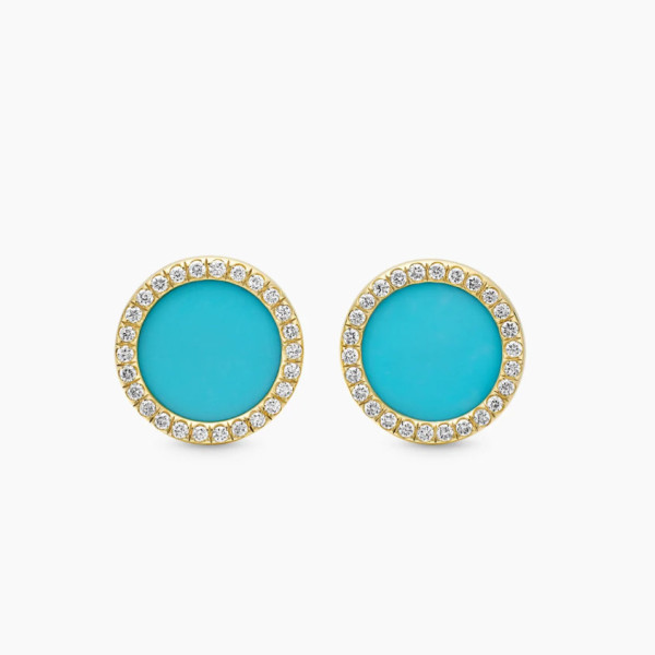 David Yurman 14mm Gold Round Turquoise Diamond Stud Earrings