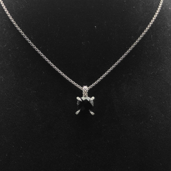 David Yurman Sterling Silver 11mm Four-Prong Black Diamond Necklace