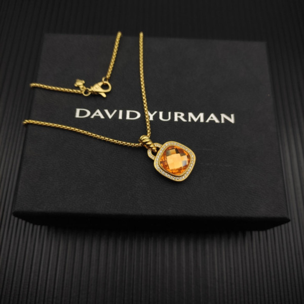 David Yurman Gold 14mm Square Champagne Diamond Necklace