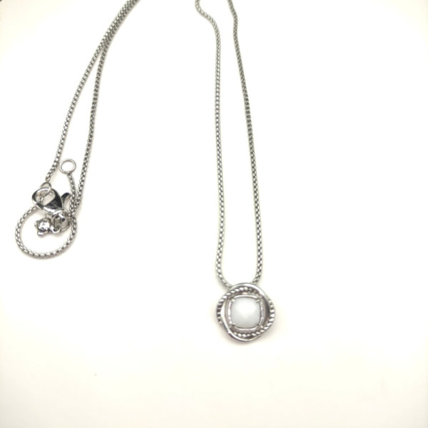 David Yurman 7mm Cable Twist Square White Agate Pendant Necklace, 1.5mm Chain, Length 45cm + 5cm