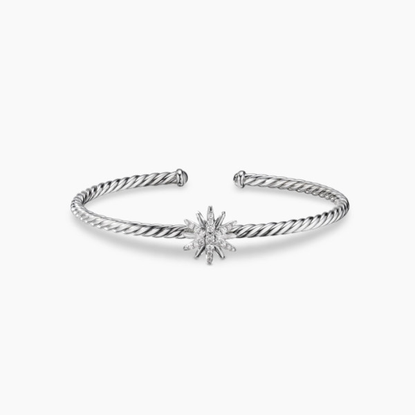 David Yurman 3mm Silver Sunburst Cuff Bracelet, Fits Wrist Size 16cm - 20cm