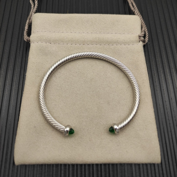 David Yurman 4mm Sterling Silver Deep Green Diamond Bangle Bracelet
