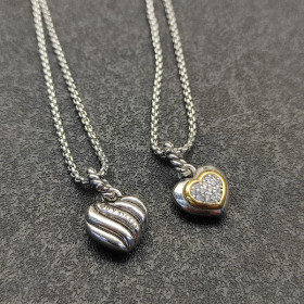 David Yurman 17&Atilde;11mm Heart Pav&Atilde;&copy; Diamond Necklace, 1.5mm Chain, 45+5cm Adjustable Length