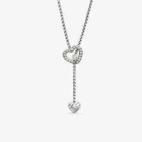 David Yurman Silver-Tone Double Heart Diamond Necklace