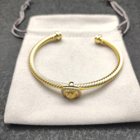 David Yurman Gold Tone 4mm Cable Square Yellow Diamond Cuff Bracelet