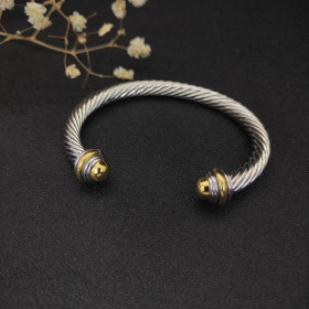 David Yurman 7mm Gold and Silver Dome-End Cable Cuff Bracelet