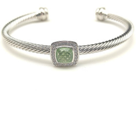 David Yurman 4mm Square Pav&Atilde;&copy; Cable Bracelet with Green Diamonds