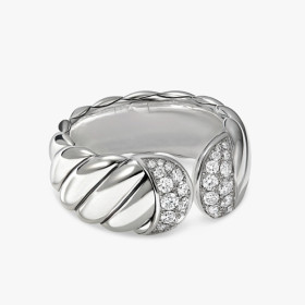 David Yurman Silver-Tone 10mm Diamond Spiral Ring