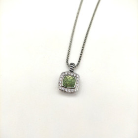 David Yurman 7mm Cushion-Cut Center Stone Necklace Green Diamond