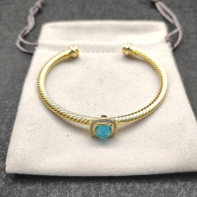 David Yurman Gold Tone 4mm Cable Square Blue Diamond Cuff Bracelet