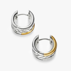 David Yurman Gold and Silver Pav&Atilde;&copy; 14mm Huggie Hoop Earrings
