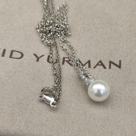 David Yurman Silver 8mm Pearl Pendant Necklace