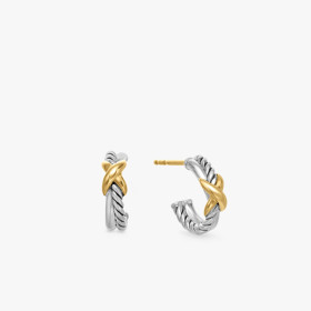 David Yurman 12.6mm X-Shape Gold and Silver Cable Hoop Earrings