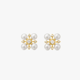 David Yurman 16.5mm Gold Pyramid Pearl Stud Earrings