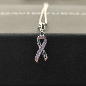 David Yurman Cable Twist Ribbon Pink Diamond Pendant Necklace, Pendant Size 24.4 x 6.7mm, 1.5mm Chain, Length 45cm + 5cm