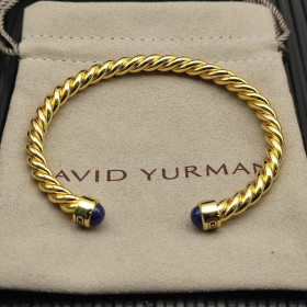 David Yurman 6mm Gold Lapis Lazuli Cable Cuff Bracelet