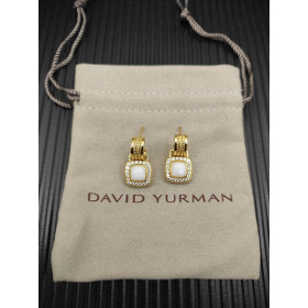 David Yurman Gold White Agate Square Cable Drop Earrings
