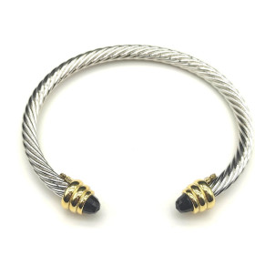 David Yurman 5mm Gold-End Black Diamond Cable Cuff Bracelet