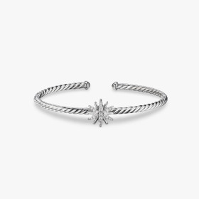 David Yurman 3mm Silver Sunburst Cuff Bracelet, Fits Wrist Size 16cm - 20cm