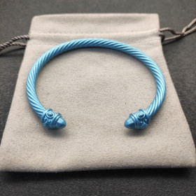 David Yurman 5mm Light Blue Colorful Enamel Cuff Bracelet, Fits Wrist Size 16cm - 20cm