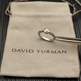 David Yurman Gold and Silver 2.8mm Petite Cable Pearl Ring