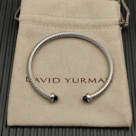 David Yurman 4mm Sterling Silver Black Diamond Bangle Bracelet