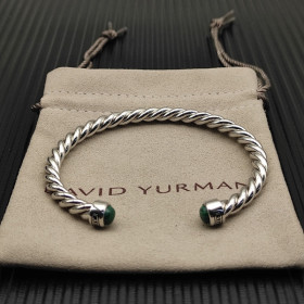 David Yurman 6mm Sterling Silver Malachite Cable Cuff Bracelet