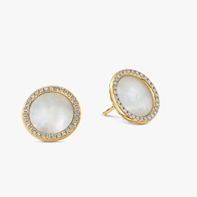 David Yurman 14mm Gold Mother-Of-Pearl Diamond Circle Stud Earrings