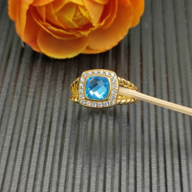 David Yurman Gold Square Blue Diamond Ring