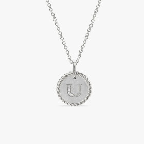 David Yurman Gold Diamond Initial U Disc Pendant Necklace