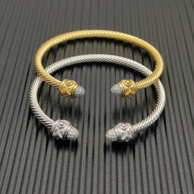 David Yurman Silver 4mm Cable Diamond Lattice Cuff Bracelet