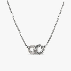David Yurman Silver Diamond Equestrian Link Necklace, 2mm Chain, 45+5cm Adjustable Length