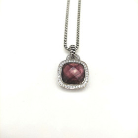 David Yurman 14mm Cushion-Cut Center Stone Necklace with Purple Pav&Atilde;&copy;